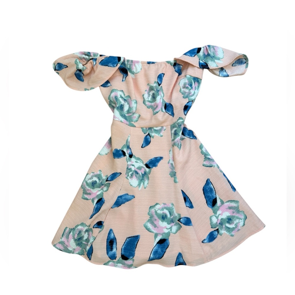 ReNamed Off Shoulder Floral Mini Dress Pink Blue Fit & Flare Skater Dress